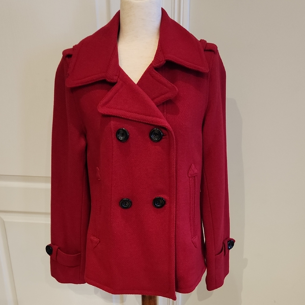 Beautiful Eddie Bauer Wool Blend Red Peacoat Medium NWT
